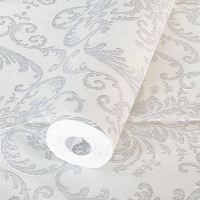 Deep Embossed Sparkling Damask Wallpaper, Stylish White Glittering Luxury Fabric Feel Vivid Colors, Home Commercial Use, Easy Clean, Water Resistant - Adawall -Houston Wallpaper Store - Walcoverings, Curtains & Wall Panels