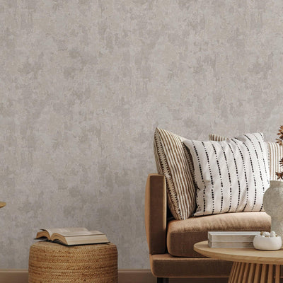 Distressed Metallic Wallpaper, Light Beige 3D Deep Embossed Shiny Rustic Aged Industrial Design - Adawall -Houston Wallpaper Store - Walcoverings, Curtains & Wall Panels