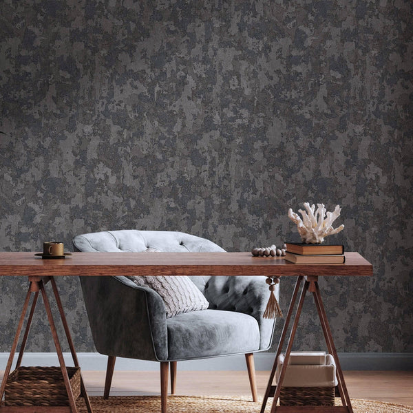 Distressed Worn Wallpaper, Black 3D Embossed Textured Weathered Solid Color Wallcovering, Abstract Contemporary Home Commercial Interior Wall Design - Adawall -Houston Wallpaper Store - Walcoverings, Curtains & Wall Panels