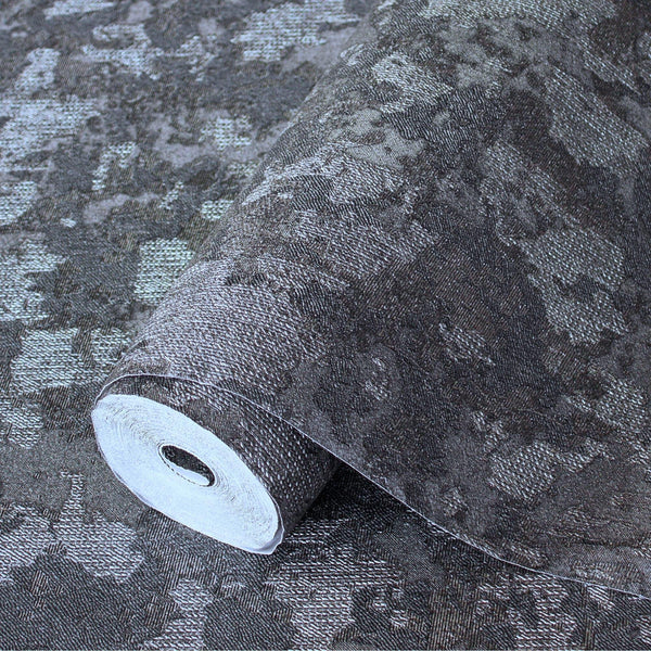 Distressed Worn Wallpaper, Black 3D Embossed Textured Weathered Solid Color Wallcovering, Abstract Contemporary Home Commercial Interior Wall Design - Adawall -Houston Wallpaper Store - Walcoverings, Curtains & Wall Panels