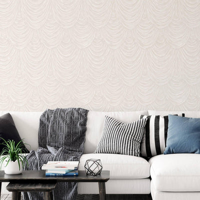 Elegant Beige Embossed Wallpaper, Home Wall Decor, Aesthetic Wallpaper, Textured Wallcovering Non-Adhesive- 41.7”W X 393”H - Adawall -Houston Wallpaper Store - Walcoverings, Curtains & Wall Panels