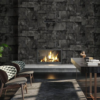 Elegant Black Stone Metallic Wallpaper, Realistic 3D Embossed Wall Decor, Industrial Aesthetic Wallcovering - Adawall -Houston Wallpaper Store - Walcoverings, Curtains & Wall Panels