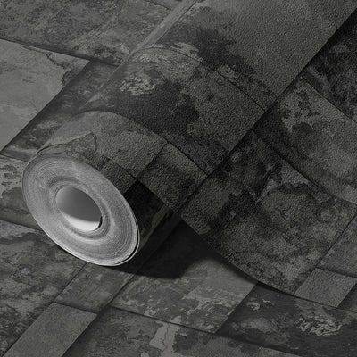 Elegant Black Stone Metallic Wallpaper, Realistic 3D Embossed Wall Decor, Industrial Aesthetic Wallcovering - Adawall -Houston Wallpaper Store - Walcoverings, Curtains & Wall Panels