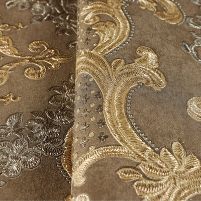 Elegant Brown Damask Deep Embossed Wallpaper, 3D Textured Dark Wallcovering, Traditional, Extra Large 114 sq ft Roll, Washable, Luxury - Adawall -Houston Wallpaper Store - Walcoverings, Curtains & Wall Panels