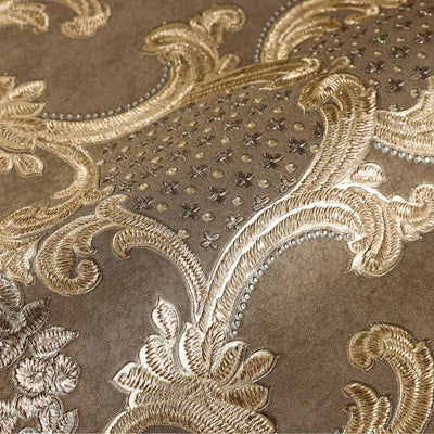 Elegant Brown Damask Deep Embossed Wallpaper, 3D Textured Dark Wallcovering, Traditional, Extra Large 114 sq ft Roll, Washable, Luxury - Adawall -Houston Wallpaper Store - Walcoverings, Curtains & Wall Panels