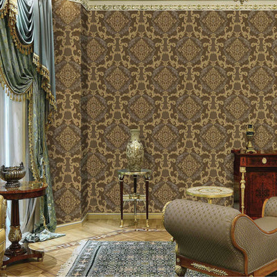 Elegant Brown Damask Deep Embossed Wallpaper, 3D Textured Dark Wallcovering, Traditional, Extra Large 114 sq ft Roll, Washable, Luxury - Adawall -Houston Wallpaper Store - Walcoverings, Curtains & Wall Panels