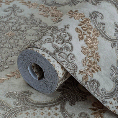 Elegant Damask Deep Embossed Wallpaper, 3D Textured Wallcovering, Traditional, Extra Large 114 sq ft Roll, Fabric Feel, Durable, Washable - Adawall -Houston Wallpaper Store - Walcoverings, Curtains & Wall Panels