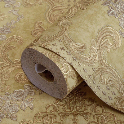 Elegant Damask Deep Embossed Wallpaper,3D Textured Wallcovering, Traditional, Extra Large 114 sq ft Roll, Fabric Feel, Durable, Light Green - Adawall -Houston Wallpaper Store - Walcoverings, Curtains & Wall Panels