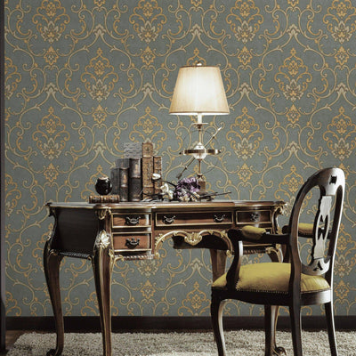 Elegant Damask Embossed Wallpaper, 3D Textured Wallcovering, Traditional, Neutral Gold, Extra Large 114 sq ft Roll, Luxury, Washable, Decor - Adawall -Houston Wallpaper Store - Walcoverings, Curtains & Wall Panels