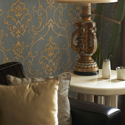 Elegant Damask Embossed Wallpaper, 3D Textured Wallcovering, Traditional, Neutral Gold, Extra Large 114 sq ft Roll, Luxury, Washable, Decor - Adawall -Houston Wallpaper Store - Walcoverings, Curtains & Wall Panels