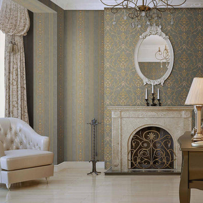 Elegant Damask Embossed Wallpaper, 3D Textured Wallcovering, Traditional, Neutral Gold, Extra Large 114 sq ft Roll, Luxury, Washable, Decor - Adawall -Houston Wallpaper Store - Walcoverings, Curtains & Wall Panels
