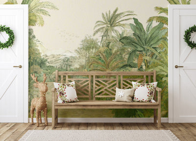 Elegant Forest Trees Green Wall Mural, Custom Wallpaper, Non-Adhesive, Washable, Extra Large, Removable, Jungle, Living Room, Cafe Shop, Commercial, Residential - Adawall -Houston Wallpaper Store - Walcoverings, Curtains & Wall Panels