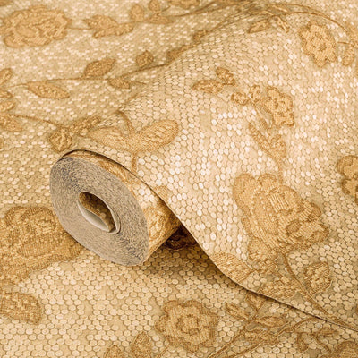 Elegant Golden Pattern Flowered Embossed Wallpaper, Home Wall Decor, Aesthetic Wallpaper, Textured Wallcovering Non-Adhesive and Non-Peel - Adawall -Houston Wallpaper Store - Walcoverings, Curtains & Wall Panels