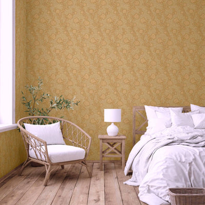 Elegant Golden Pattern Flowered Embossed Wallpaper, Home Wall Decor, Aesthetic Wallpaper, Textured Wallcovering Non-Adhesive and Non-Peel - Adawall -Houston Wallpaper Store - Walcoverings, Curtains & Wall Panels
