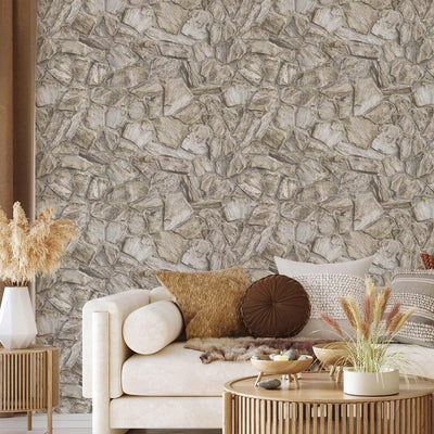 Elegant Realistic Stone Effect Wallpaper, Beige Deep Embossed Wall Decor Accent, Aesthetic Textured Wallcovering, - Adawall -Houston Wallpaper Store - Walcoverings, Curtains & Wall Panels