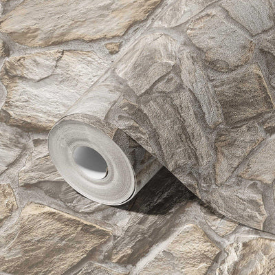 Elegant Realistic Stone Effect Wallpaper, Beige Deep Embossed Wall Decor Accent, Aesthetic Textured Wallcovering, - Adawall -Houston Wallpaper Store - Walcoverings, Curtains & Wall Panels