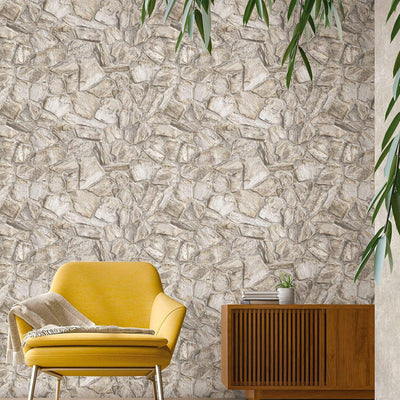 Elegant Realistic Stone Effect Wallpaper, Beige Deep Embossed Wall Decor Accent, Aesthetic Textured Wallcovering, - Adawall -Houston Wallpaper Store - Walcoverings, Curtains & Wall Panels