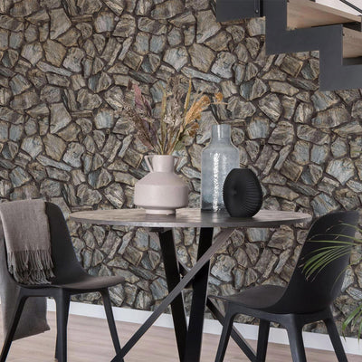 Elegant Realistic Stone Effect Wallpaper, Gray Deep Embossed Wall Decor Accent, Aesthetic Textured Wallcovering, - Adawall -Houston Wallpaper Store - Walcoverings, Curtains & Wall Panels