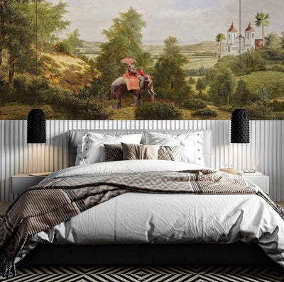 Elephant India Wallpaper, Early Morning Indian Green Nature Wall Mural, Custom Size Wall Covering, Non-Woven, Non-Pasted, Removable, Washable, Art - Adawall -Houston Wallpaper Store - Walcoverings, Curtains & Wall Panels