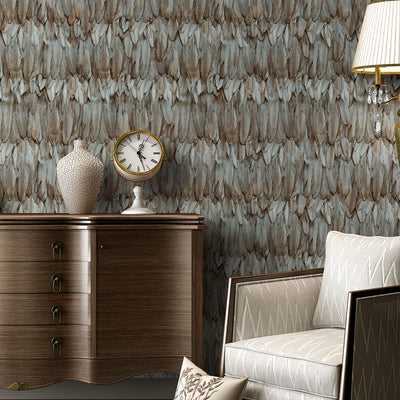 Exotic Feathers Pattern Embossed Wallpaper, Brown Neutral Tropical 3D Textured Birds Wallcovering - Adawall -Houston Wallpaper Store - Walcoverings, Curtains & Wall Panels
