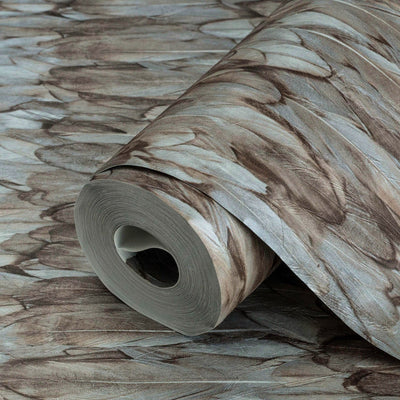 Exotic Feathers Pattern Embossed Wallpaper, Brown Neutral Tropical 3D Textured Birds Wallcovering - Adawall -Houston Wallpaper Store - Walcoverings, Curtains & Wall Panels