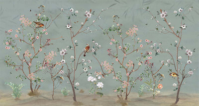 Extra Large Chinoiserie Floral Wallpaper, Birds Blossom Green Wall Mural, Custom Size, Luxury, Modern Wall Paper, Non-Pasted, Washable, Removable - Adawall -Houston Wallpaper Store - Walcoverings, Curtains & Wall Panels