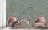 Extra Large Chinoiserie Floral Wallpaper, Birds Blossom Green Wall Mural, Custom Size, Luxury, Modern Wall Paper, Non-Pasted, Washable, Removable - Walloro High End Wallcoverings & More