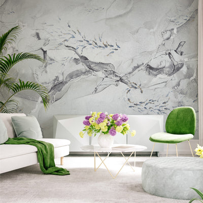 Fish Wall Mural, White Japan Koi Pond Fish Wallpaper, Elegant Abstract Stone Wall Covering, Removable, Modern, Non-Pasted, Stylish - Adawall -Houston Wallpaper Store - Walcoverings, Curtains & Wall Panels