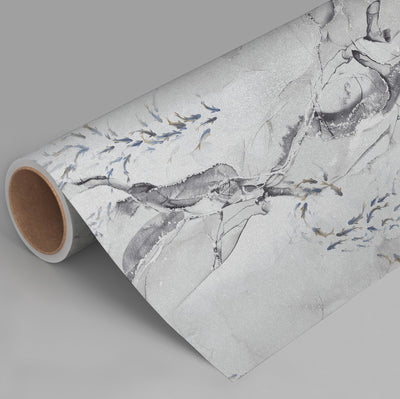 Fish Wall Mural, White Japan Koi Pond Fish Wallpaper, Elegant Abstract Stone Wall Covering, Removable, Modern, Non-Pasted, Stylish - Adawall -Houston Wallpaper Store - Walcoverings, Curtains & Wall Panels