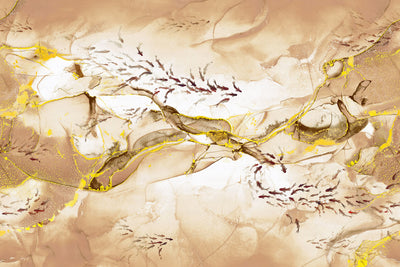 Fish Wall Mural, Yellow Japan Koi Pond Fish Wallpaper, Elegant Abstract Stone Wall Covering, Removable, Modern, Non-Pasted, Stylish - Adawall -Houston Wallpaper Store - Walcoverings, Curtains & Wall Panels