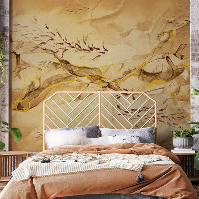 Fish Wall Mural, Yellow Japan Koi Pond Fish Wallpaper, Elegant Abstract Stone Wall Covering, Removable, Modern, Non-Pasted, Stylish - Adawall -Houston Wallpaper Store - Walcoverings, Curtains & Wall Panels