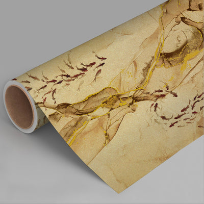 Fish Wall Mural, Yellow Japan Koi Pond Fish Wallpaper, Elegant Abstract Stone Wall Covering, Removable, Modern, Non-Pasted, Stylish - Adawall -Houston Wallpaper Store - Walcoverings, Curtains & Wall Panels