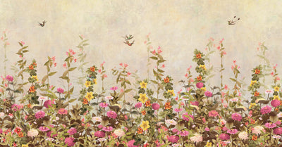 Floral Blossoms Wallpaper, Green Flowers Birds Wall Mural, Oversized Custom Size Wall Art, Non-Woven, Non-Adhesive, Modern Wall Paper, Removable - Adawall -Houston Wallpaper Store - Walcoverings, Curtains & Wall Panels