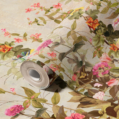 Floral Blossoms Wallpaper, Green Flowers Birds Wall Mural, Oversized Custom Size Wall Art, Non-Woven, Non-Adhesive, Modern Wall Paper, Removable - Adawall -Houston Wallpaper Store - Walcoverings, Curtains & Wall Panels