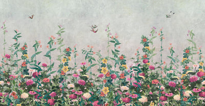 Floral Blossoms Wallpaper, Pink Flowers Birds Wall Mural, Oversized Custom Size Wall Art, Non-Woven, Non-Adhesive, Modern Wall Paper, Removable - Adawall -Houston Wallpaper Store - Walcoverings, Curtains & Wall Panels