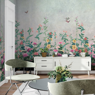 Floral Blossoms Wallpaper, Pink Flowers Birds Wall Mural, Oversized Custom Size Wall Art, Non-Woven, Non-Adhesive, Modern Wall Paper, Removable - Adawall -Houston Wallpaper Store - Walcoverings, Curtains & Wall Panels