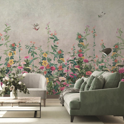 Floral Blossoms Wallpaper, Pink Flowers Birds Wall Mural, Oversized Custom Size Wall Art, Non-Woven, Non-Adhesive, Modern Wall Paper, Removable - Adawall -Houston Wallpaper Store - Walcoverings, Curtains & Wall Panels