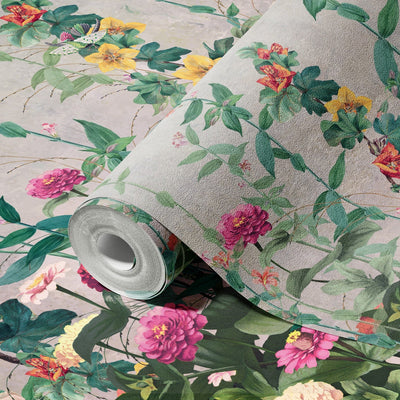 Floral Blossoms Wallpaper, Pink Flowers Birds Wall Mural, Oversized Custom Size Wall Art, Non-Woven, Non-Adhesive, Modern Wall Paper, Removable - Adawall -Houston Wallpaper Store - Walcoverings, Curtains & Wall Panels