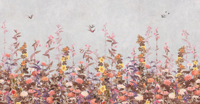 Floral Blossoms Wallpaper, Yellow Flowers Birds Wall Mural, Oversized Custom Size Wall Art, Non-Woven, Non-Adhesive, Modern Wall Paper, Removable - Adawall -Houston Wallpaper Store - Walcoverings, Curtains & Wall Panels