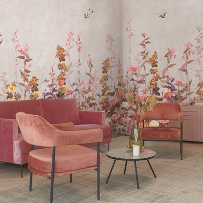 Floral Blossoms Wallpaper, Yellow Flowers Birds Wall Mural, Oversized Custom Size Wall Art, Non-Woven, Non-Adhesive, Modern Wall Paper, Removable - Adawall -Houston Wallpaper Store - Walcoverings, Curtains & Wall Panels