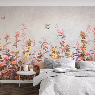 Floral Blossoms Wallpaper, Yellow Flowers Birds Wall Mural, Oversized Custom Size Wall Art, Non-Woven, Non-Adhesive, Modern Wall Paper, Removable - Adawall -Houston Wallpaper Store - Walcoverings, Curtains & Wall Panels