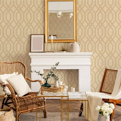 Geometric Wallpaper, 3D Embossed Modern Flocked Wallcovering, Beige, Silver Fabric Touch Contemporary Washable, Extra Large 177 sq ft Roll - Adawall -Houston Wallpaper Store - Walcoverings, Curtains & Wall Panels