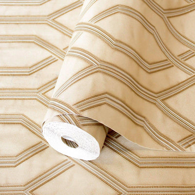 Geometric Wallpaper, 3D Embossed Modern Flocked Wallcovering, Beige, Silver Fabric Touch Contemporary Washable, Extra Large 177 sq ft Roll - Adawall -Houston Wallpaper Store - Walcoverings, Curtains & Wall Panels