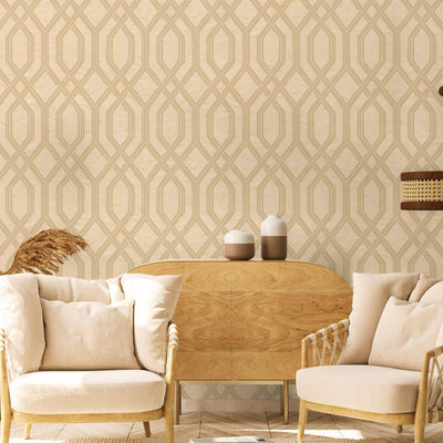 Geometric Wallpaper, 3D Embossed Modern Flocked Wallcovering, Beige, Silver Fabric Touch Contemporary Washable, Extra Large 177 sq ft Roll - Adawall -Houston Wallpaper Store - Walcoverings, Curtains & Wall Panels