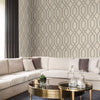 Geometric Wallpaper, 3D Embossed Modern Flocked Wallcovering, Light Gray, Silver Fabric Touch Contemporary Washable, Extra Large 177 sq ft Roll - Walloro High End Wallcoverings & More