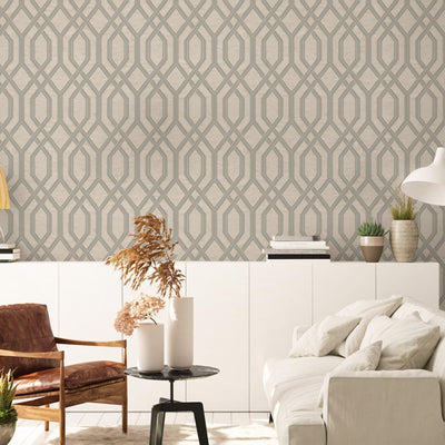 Geometric Wallpaper, 3D Embossed Modern Flocked Wallcovering, Light Gray, Silver Fabric Touch Contemporary Washable, Extra Large 177 sq ft Roll - Adawall -Houston Wallpaper Store - Walcoverings, Curtains & Wall Panels