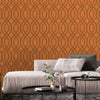 Geometric Wallpaper, 3D Embossed Modern Flocked Wallcovering, Orange, Silver Fabric Touch Contemporary Washable, Extra Large 177 sq ft Roll - Walloro High End Wallcoverings & More