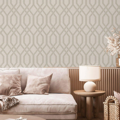 Geometric Wallpaper, 3D Embossed Modern Flocked Wallcovering, White, Silver Fabric Touch Contemporary Washable, Extra Large 177 sq ft Roll - Adawall -Houston Wallpaper Store - Walcoverings, Curtains & Wall Panels