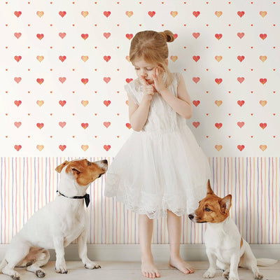 Girls Room Hearts Wallpaper, Textured Wallpaper, Girls Bedroom Wall Paper, Nursery Wallcovering, 114 sq ft, Light Yellow, Washable, Durable - Adawall -Houston Wallpaper Store - Walcoverings, Curtains & Wall Panels