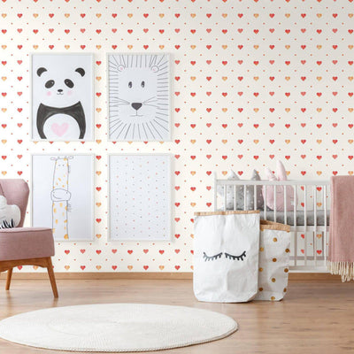 Girls Room Hearts Wallpaper, Textured Wallpaper, Girls Bedroom Wall Paper, Nursery Wallcovering, 114 sq ft, Light Yellow, Washable, Durable - Adawall -Houston Wallpaper Store - Walcoverings, Curtains & Wall Panels